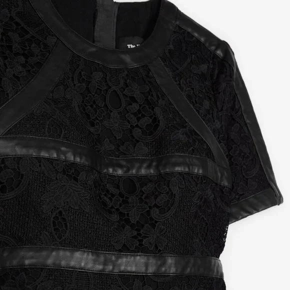 The Kooples Black Leather and Lace Dress - Size 38 / 6